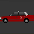 Red Taxi Sedan With TAXI Sign On Roof And Red Body Side Door Details