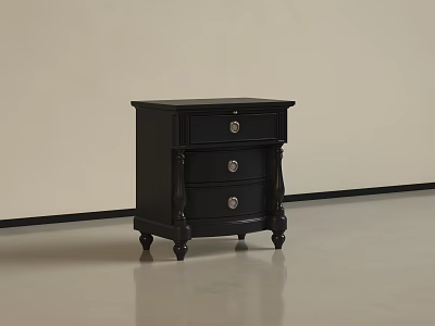 Elegant Black Three Drawer Chest with Carved Legs and Classic Design 3d model