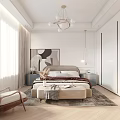 Modern Bedroom Interior With Abstract Art Wall Headboard And Bedside Lamp