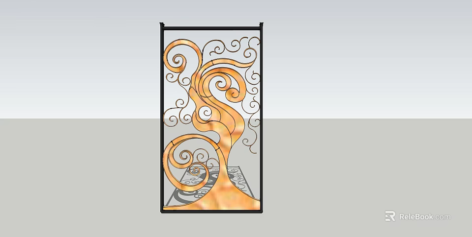 Artistic Room Divider With Spiral Patterns And Black Metal Frame Design 3d model