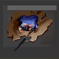 Heroic Warrior With Purple Hair Blue Cape Holding Lightning Sword And Mythical Beast