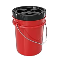 Red Plastic Bucket With Black Lid Metal Handle And Size Measurements