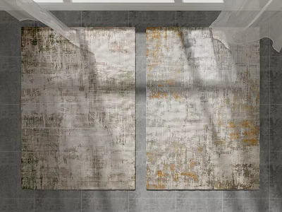 Two Square Rugs With Distressed Texture Green Yellow Tones On Gray Floor 3d model