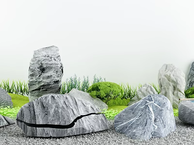 Karesansui Rock Garden Design With Large Stones Small Green Plants Gravel And Serene Zen Landscape 3d model
