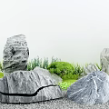 Karesansui Rock Garden Design With Large Stones Small Green Plants Gravel And Serene Zen Landscape
