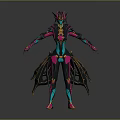 Futuristic Game Movie Character Design In Pink Teal Armor With Helmet Winged Cape