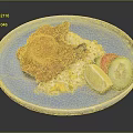 Crispy Fried Chicken With Rice Corn Lemon Cucumber And Tomato Slices