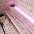 Modern Shower Sauna Interior Design With Glass Door Wooden Shelves And Control Panel