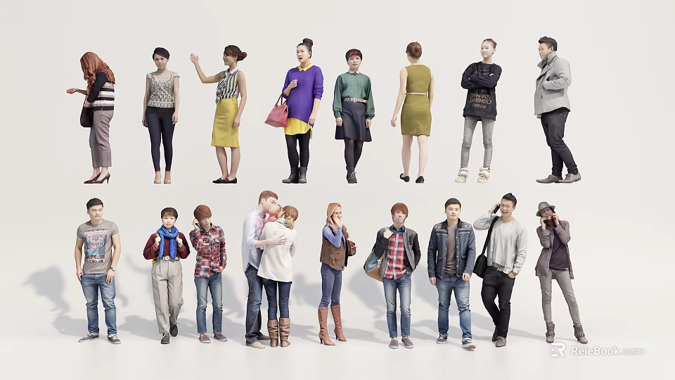 Diverse People in Various Poses With Casual Fashion Styles And Outfits 3d model 