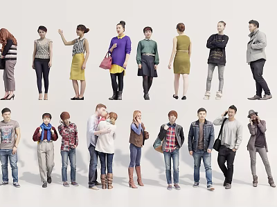 Diverse People in Various Poses With Casual Fashion Styles And Outfits 3d model