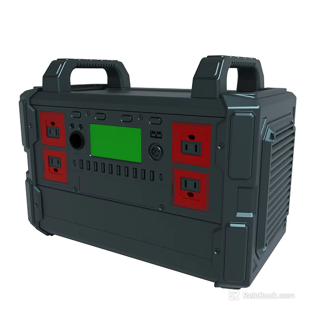 Portable Emergency Power Station With Green Display Screen And Multiple Outlets 3d model 