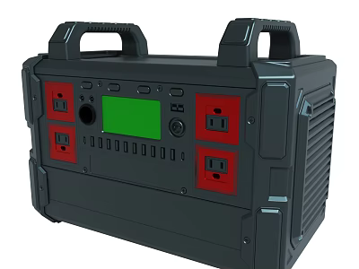 Portable Emergency Power Station With Green Display Screen And Multiple Outlets 3d model