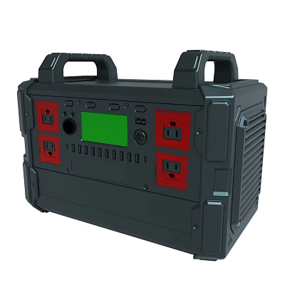 Portable Emergency Power Station With Green Display Screen And Multiple Outlets 3d model