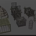 Medieval Weapon Metal Cage Structures With Grid Designs And Various Sizes 3d model