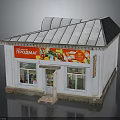 Small Grocery Store Building Exterior With Red Sign Vegetable Fruit Images And Silver Roof
