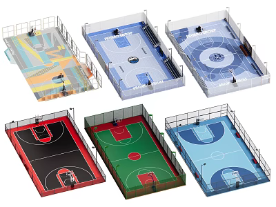 Colorful Basketball Court Designs with Various Floor Patterns and Layouts 3d model
