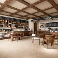 Inviting Café Interior with Wooden Ceiling Beams Shelves Products Coffee Bar and Wooden Furniture