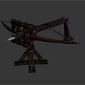 Ancient Medieval Siege Weapon Ballista With Wooden Frame And Metal Components