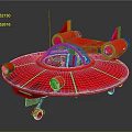 Red Circular Spaceship Design With Transparent Dome Yellow Lights And Red Components 3d model