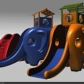 Elephant Shaped Playground Equipment with Colorful Slides and Small Roofed Structures for Kids Outdoor Fun