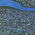 Aerial View Planning of Urban City Layout with River Buildings and Roads
