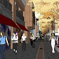 Bustling Commercial Street With LOVE Sculpture Pedestrians Trees And Modern Buildings