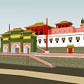 Ancient Chinese Architecture with Traditional Roof Red Pillars and White Walls