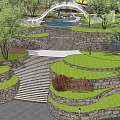 Road Facilities With Layered Greenery Staircase Stone Walls And Circular Landscaped Platform