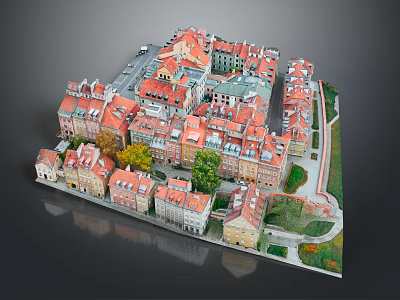 Modern City Model Featuring Red Roof Buildings Central Square And Green Trees 3d model