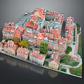 Modern City Model Featuring Red Roof Buildings Central Square And Green Trees