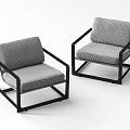 Modern Single Sofa With Black Metal Frame And Gray Checkered Upholstery