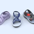 Three Pairs of Colorful Sandals in Purple Blue Gray with Red Straps for Summer Wear