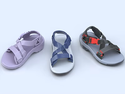 Three Pairs of Colorful Sandals in Purple Blue Gray with Red Straps for Summer Wear 3d model