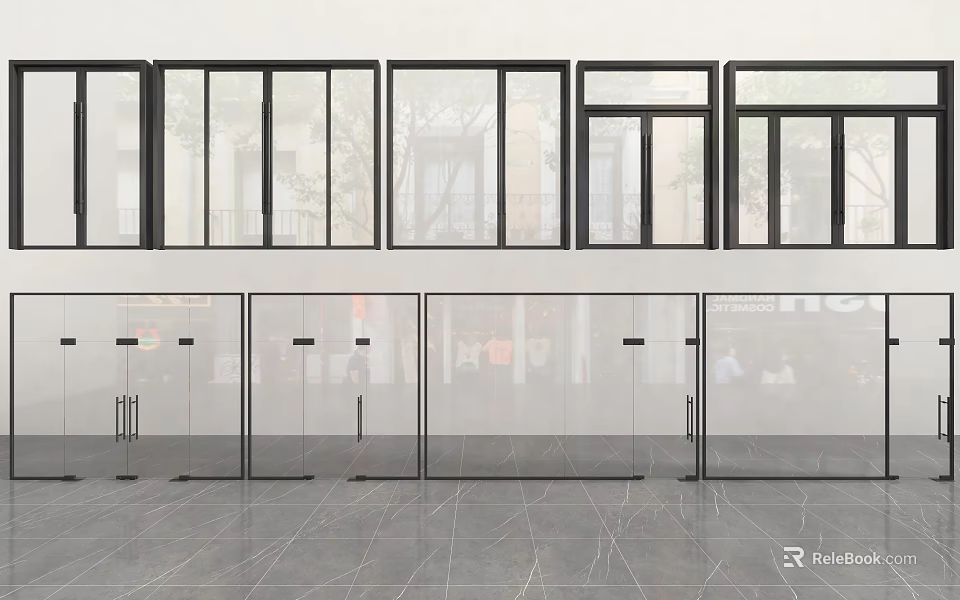 Modern Glass Sliding Doors for Commercial Space With Transparent Panels and Sleek Design 3d model 