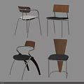 Modern Single Chairs With Wooden Backrest Metal Legs And Leather Seat