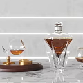 Elegant Crystal Decanter And Wine Glass With Gold Accents On Marble Countertop Gray Wall Lighting