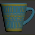 Stylish Blue Cup With Intricate Golden Decorative Patterns And Curved Handle 3d model