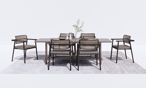 Quiet Dining Table and Chair Combination Dining Table and Chair Leisure Chair Rattan Outdoor Chair 3d model