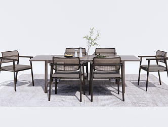 Quiet Dining Table and Chair Combination Dining Table and Chair Leisure Chair Rattan Outdoor Chair 3d model