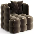 Dark Brown Velvet Single Sofa With Tufted Design And Comfortable Armrest Cushion
