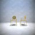 Golden Metal Frame Leisure Chairs With Modern Design And Unique Backrest Shapes In Gray Background