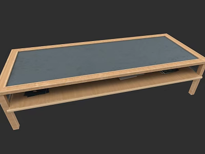 Modern Wooden Sofa and Coffee Table Set with Dark Tabletop and Open Lower Shelf 3d model