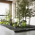 Indoor Landscape Design With Bamboo Plants Stone Lanterns And Gravel