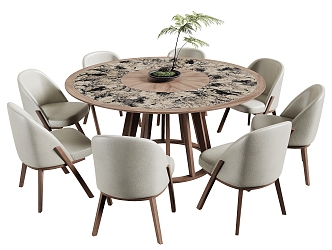 Modern round dining table and chair combination 3d model