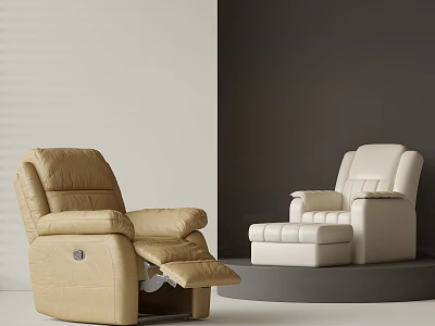 Beige And White Leather Massage Chairs With Reclining Footrest In Modern Showcase 3d model