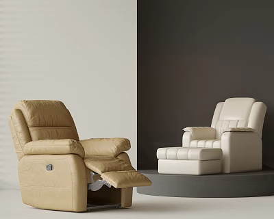 Beige And White Leather Massage Chairs With Reclining Footrest In Modern Showcase 3d model