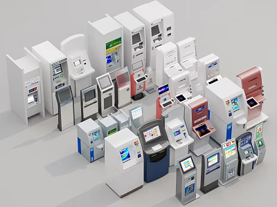 Public Facilities With Various Self Service Kiosks And Modern Functional Designs 3d model