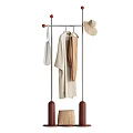 Modern Metal Coat Rack With Brown Base Hanging Hat Bag Clothes And Woven Basket