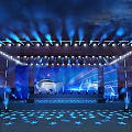 Event Stage With Blue Lights LED Screens And Star Floor