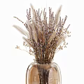 Round Brown Transparent Glass Vases With Dried Lavender And Pampas Grass